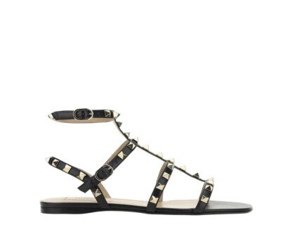 Valentino Garavani Black Calfskin Flat Sandals