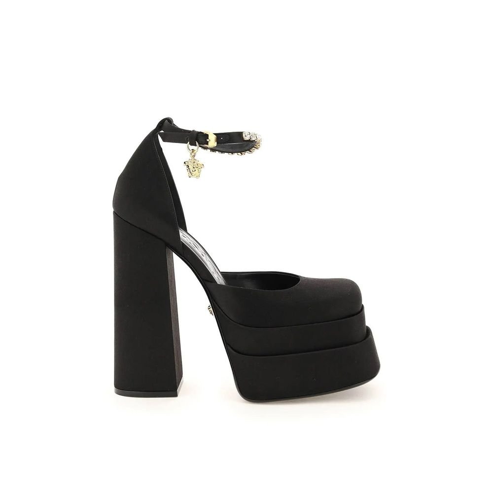 10089742.jpeg Versace Black Silk Platform Pumps - Image 1