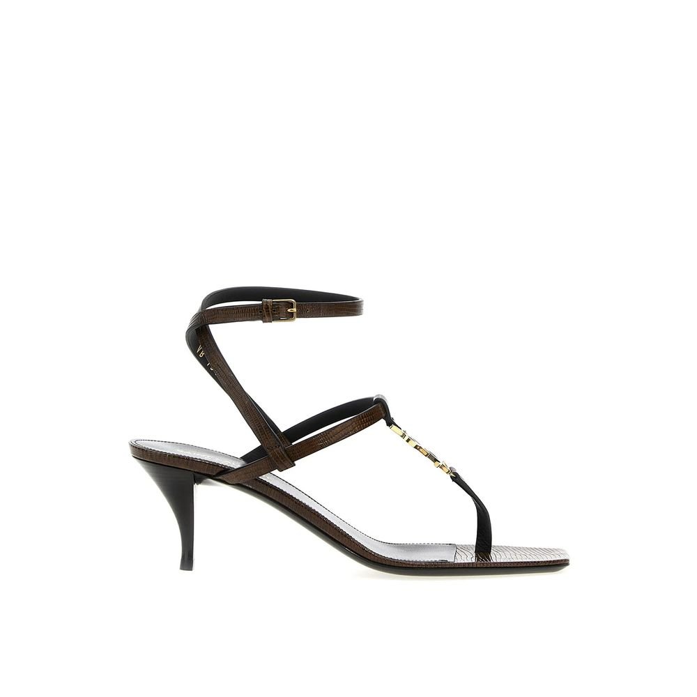 10090645.jpeg Saint Laurent Brown Calfskin Stiletto Heel Sandals - Image 1