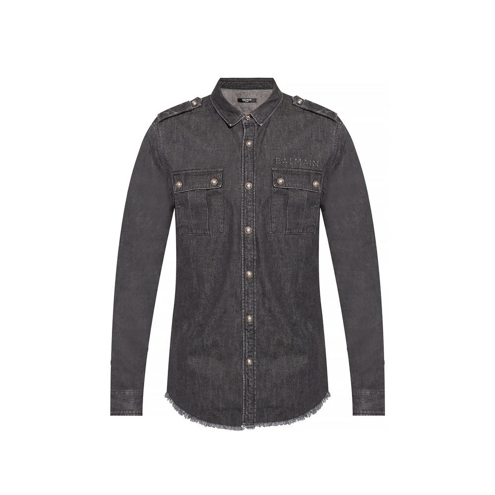 10090906.jpeg Balmain Black Denim Shirt - Image 1