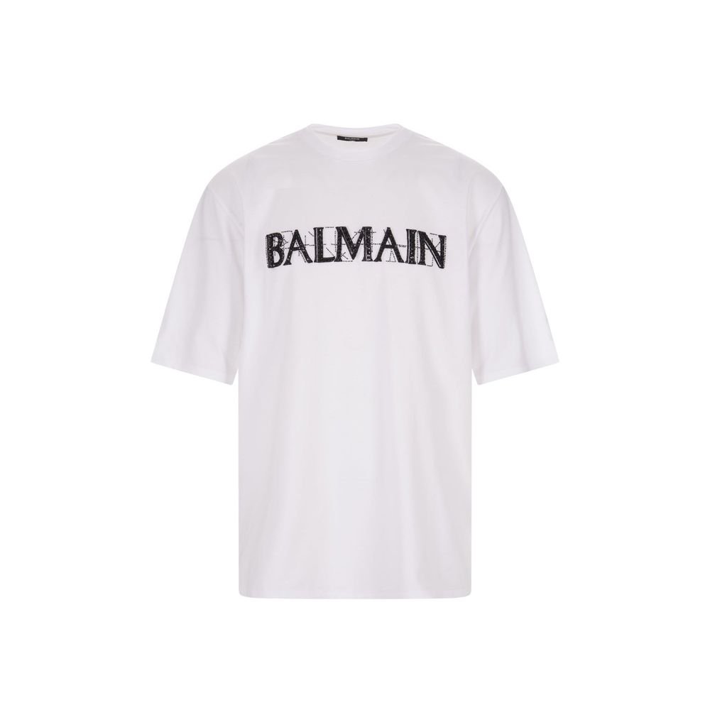 10091017.jpeg Balmain White Cotton T-Shirt - Image 1