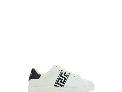 Versace White Calf Leather Bos Taurus Low Top Sneakers