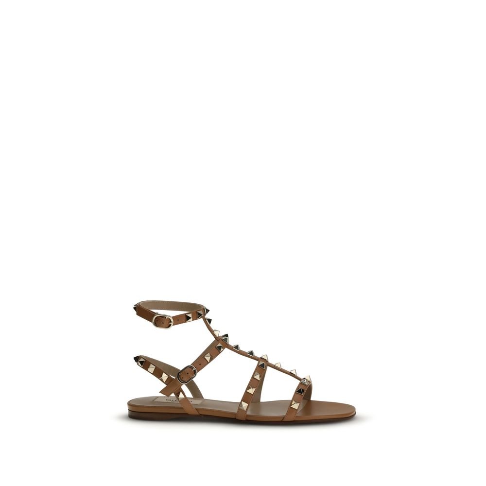 10194692.jpeg Valentino Garavani Beige Calf Leather Bos Taurus Flat Sandals - Image 1