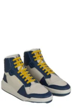 Saint Laurent Blue Calf Leather Mid Top Sneakers - Image 3