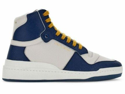 Saint Laurent Blue Calf Leather Mid Top Sneakers