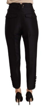Dsquared² Black Button Embellished Cropped High Waist Pants - Image 3