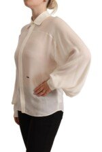 Dsquared² Off White Silk Long Sleeves Collared Blouse Top - Image 2