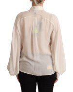 Dsquared² Off White Silk Long Sleeves Collared Blouse Top - Image 3