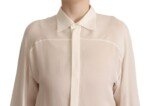 Dsquared² Off White Silk Long Sleeves Collared Blouse Top - Image 4