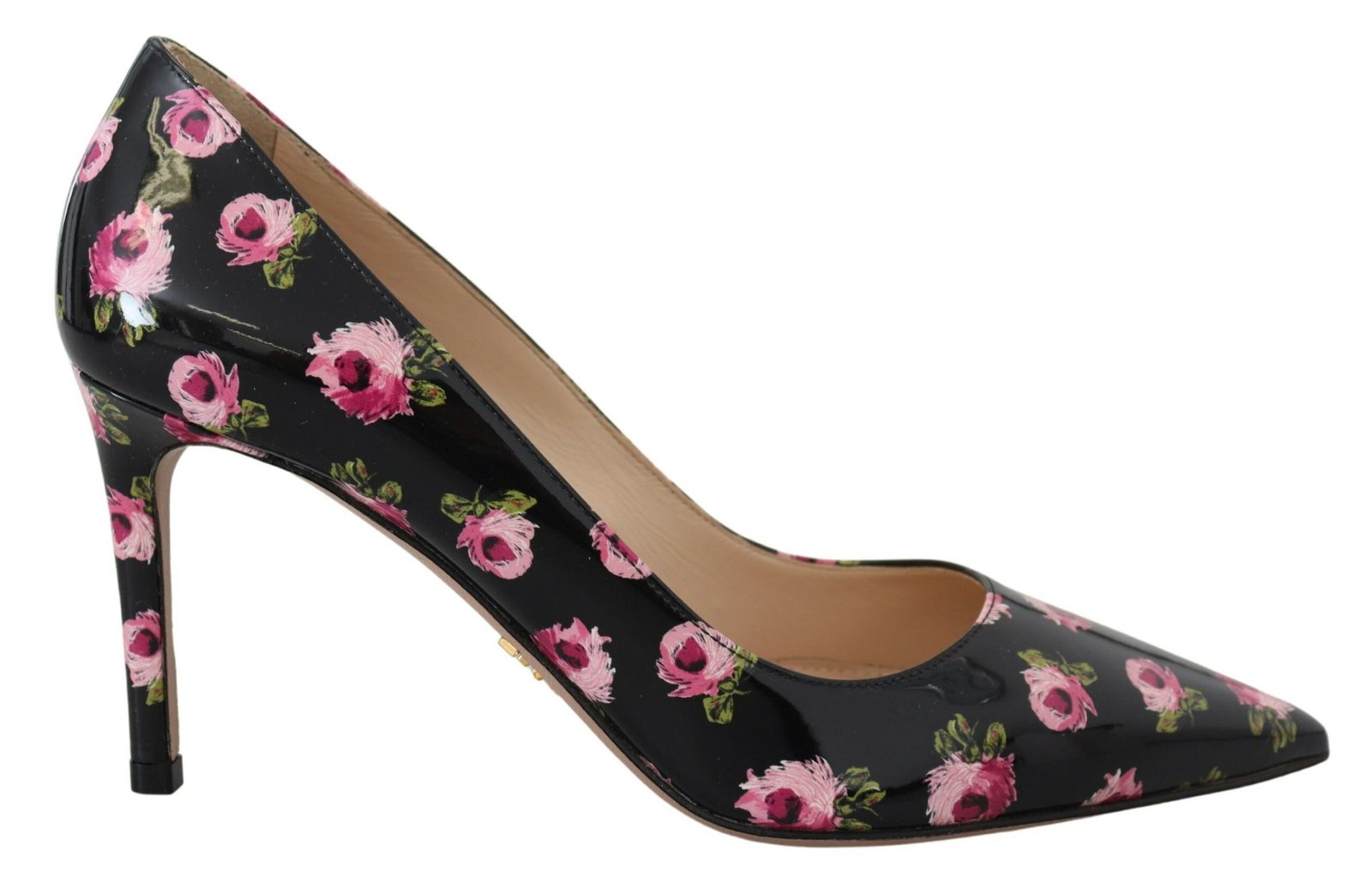 4198805.jpg Prada Black Leather Floral Heels Stilettos Pumps - Image 1