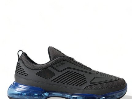 Prada Black Blue Rubber Knit Slip On Low Top Sneakers Shoes
