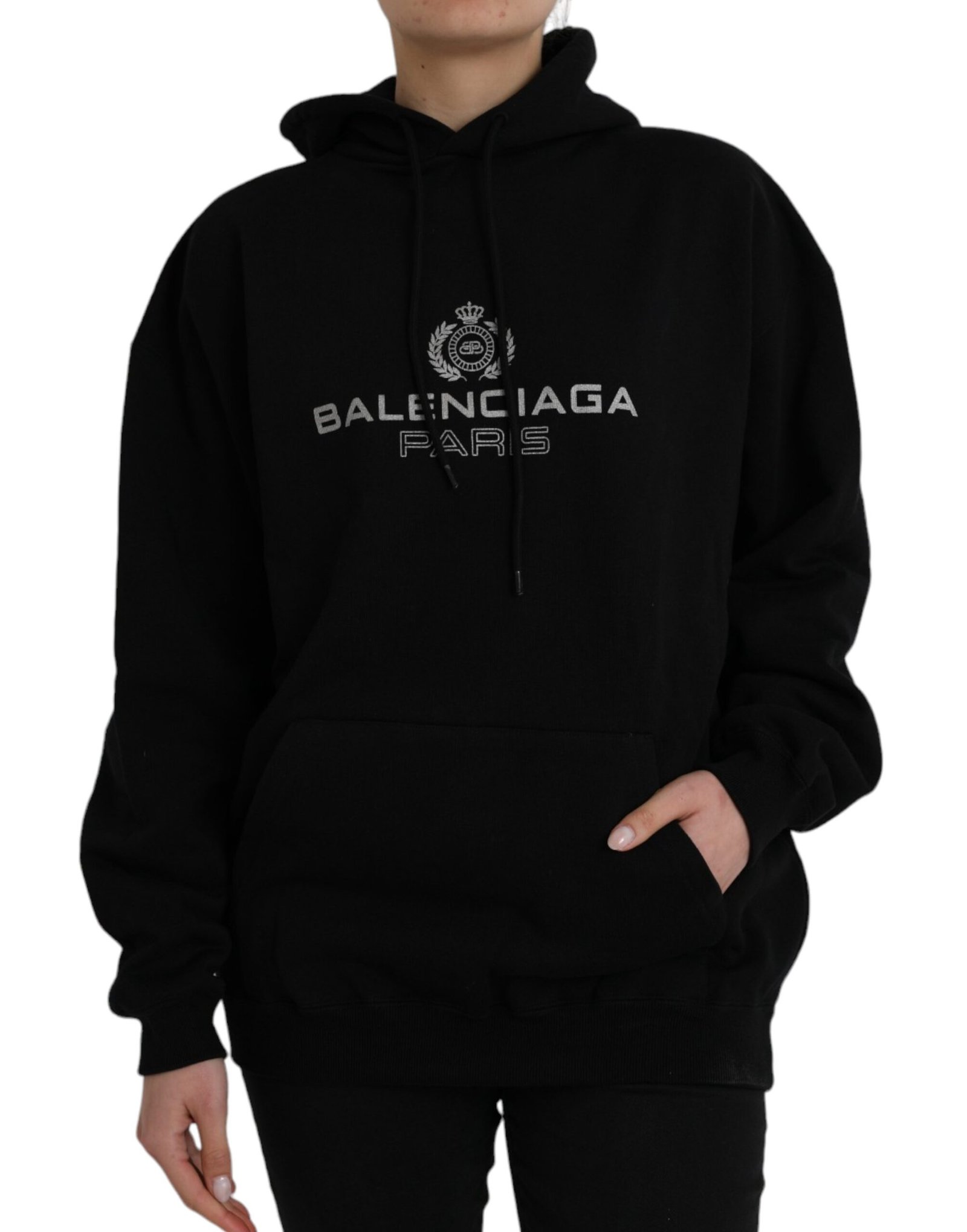 4583424.jpg Balenciaga Black Cotton Logo Hooded Pullover Sweatshirt Sweater - Image 1