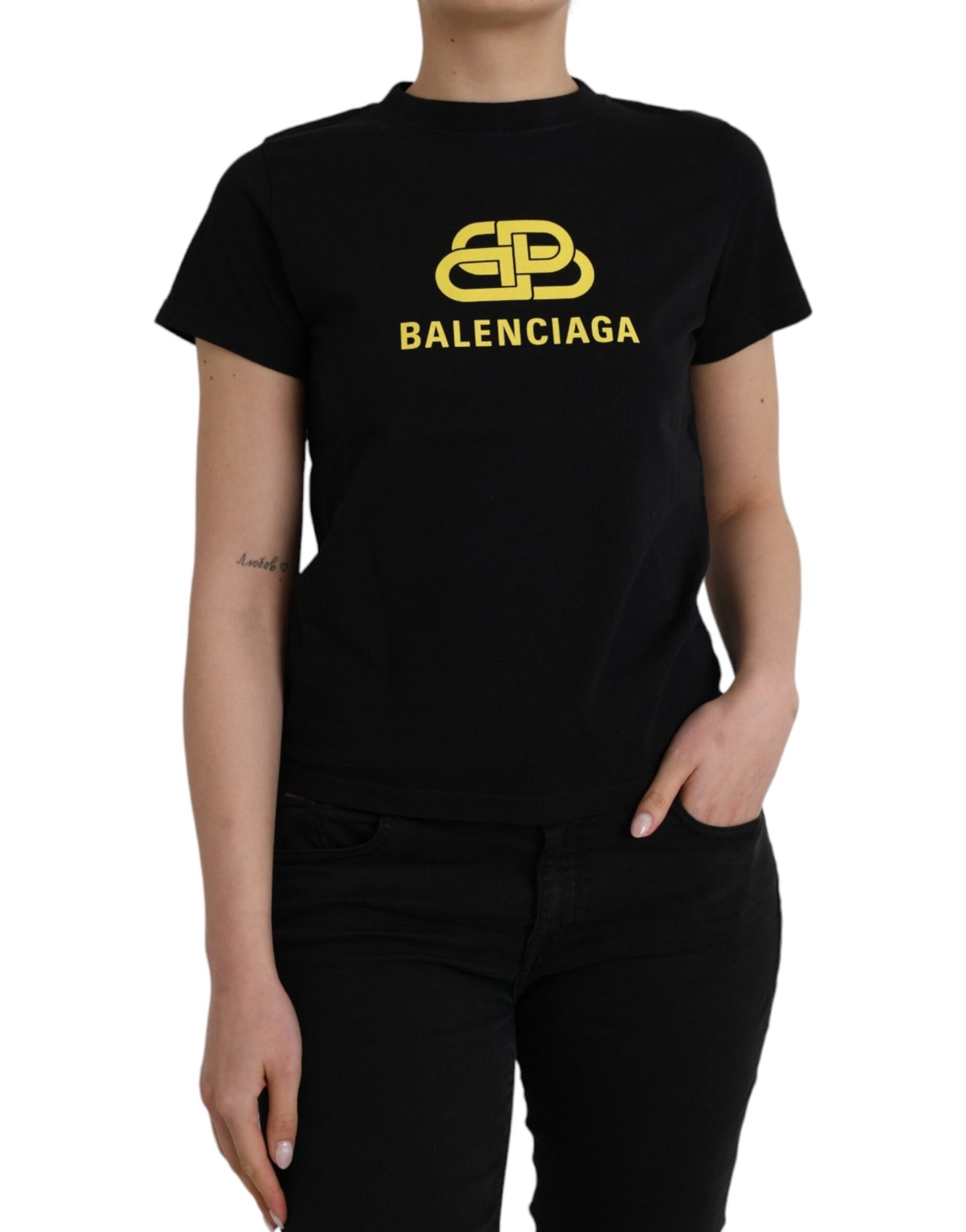 4583461.jpg Balenciaga Black Cotton Logo Print Crew Neck Short Sleeves T-shirt - Image 1