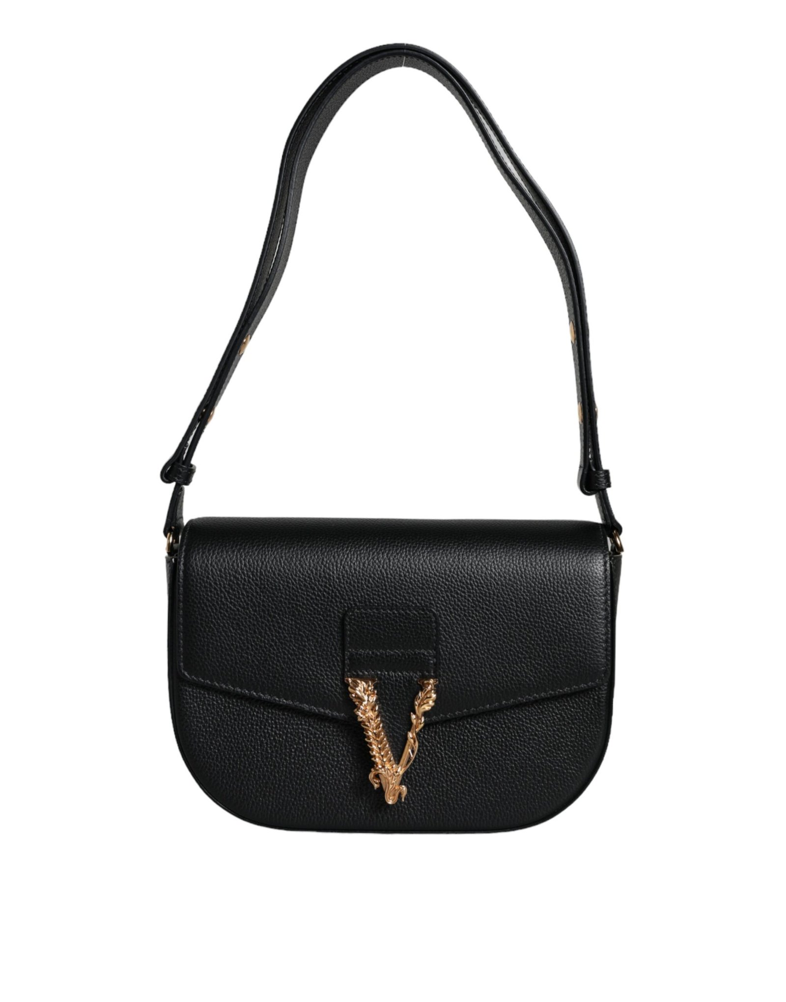 4645379.jpeg Versace Black Grainy Calf Leather Logo Crossbody Shoulder Bag - Image 1