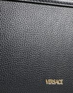 Versace Black Grainy Calf Leather Logo Crossbody Shoulder Bag - Image 6