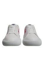 Versace White Pink Greca Print Platform Low Top Sneakers Shoes - Image 2