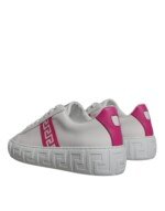 Versace White Pink Greca Print Platform Low Top Sneakers Shoes - Image 4