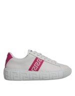 Versace White Pink Greca Print Platform Low Top Sneakers Shoes - Image 6