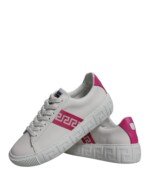 Versace White Pink Greca Print Platform Low Top Sneakers Shoes - Image 8
