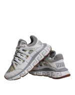 Versace White Trigreca Barocco Print Low Top Sneakers Shoes - Image 8