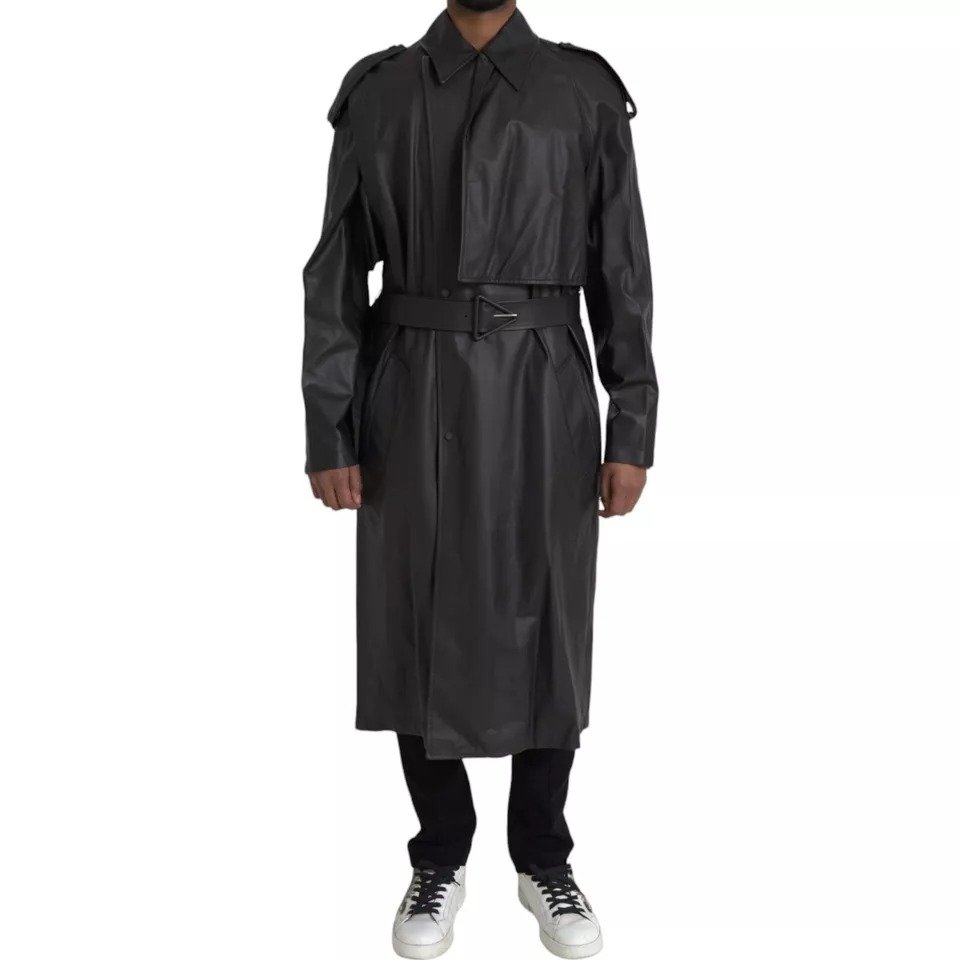 5413359.jpeg Bottega Veneta Black Leather Men Waterproof Trenchcoat Jacket - Image 1