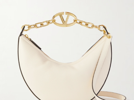 Valentino Garavani Ivory Leather Small Hobo Vlogo Shoulder Bag
