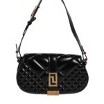 Versace Black Calf Leather Quilted Shoulder Strap Bag