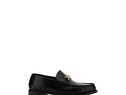 Versace Black Calf Leather Bos Taurus Slip-On Loafers