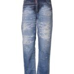 Dsquared² Blue Tattered Cotton Mid Waist Straight Denim Jeans