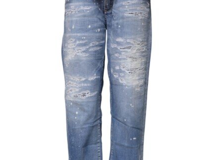 Dsquared² Blue Tattered Cotton Mid Waist Straight Denim Jeans