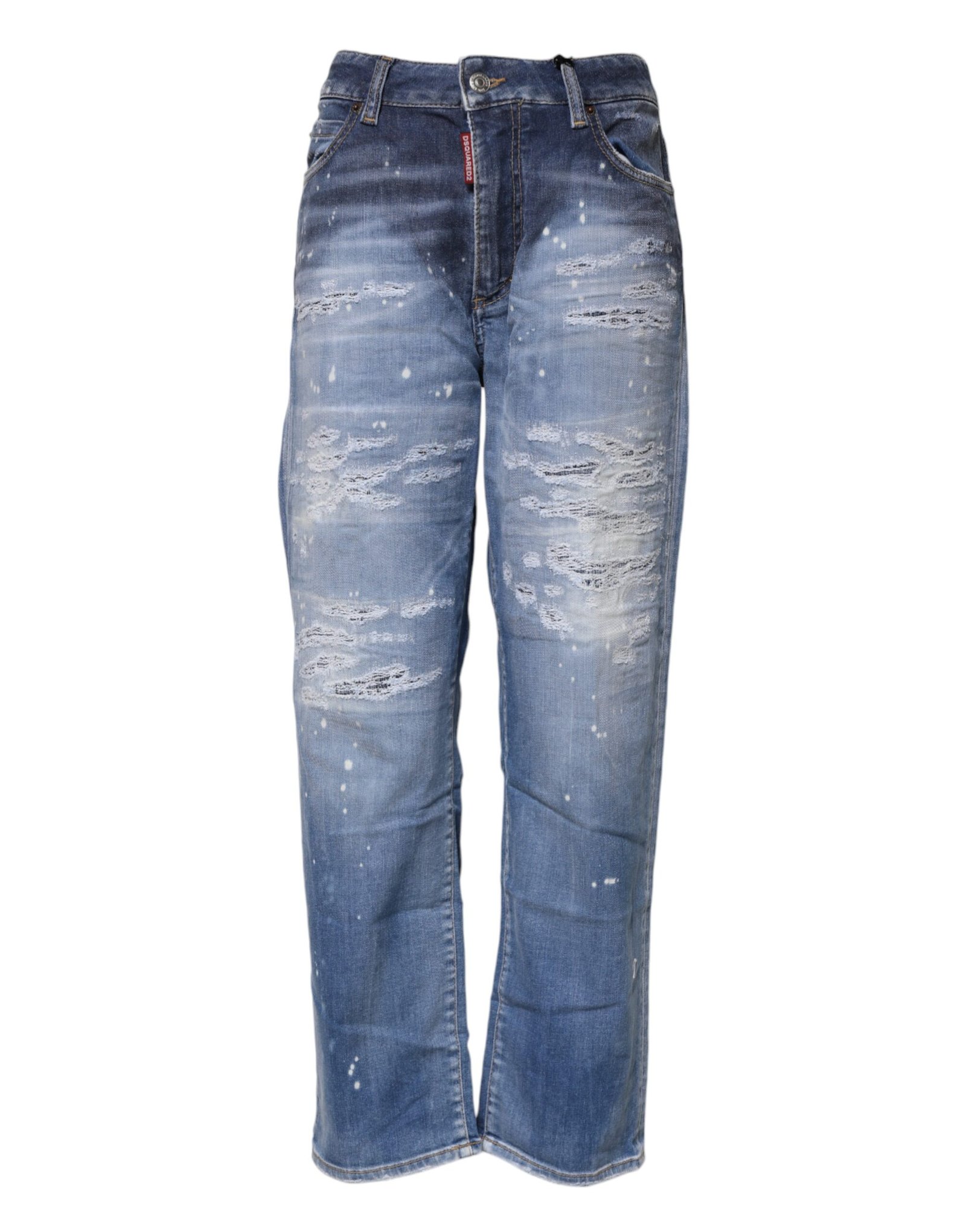 7750555.jpeg Dsquared² Blue Tattered Cotton Mid Waist Straight Denim Jeans - Image 1