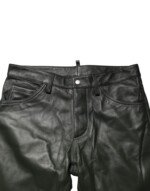 Dsquared² Black Full Grain Leather Mid Waist Trouser Pants - Image 4