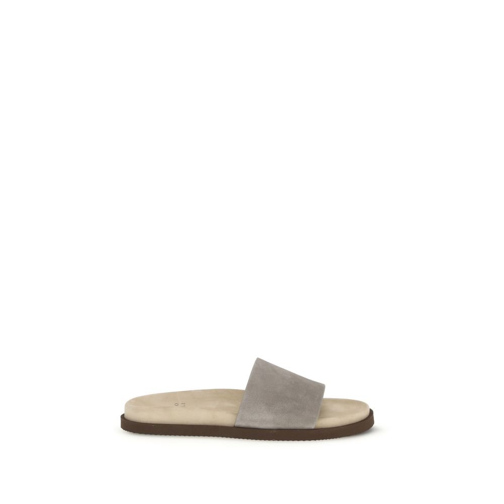 9966325.jpeg Brunello Cucinelli Gray Lamb Ovis Aries Aries Flat Sandals - Image 1