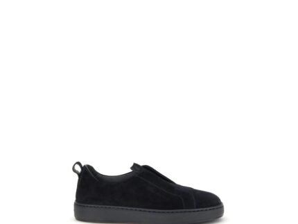 Santoni Black Calf Leather Bos Taurus Low Top Sneakers