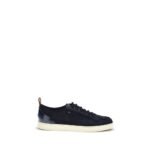 Santoni Blue Calf Leather Bos Taurus Low Top Sneakers