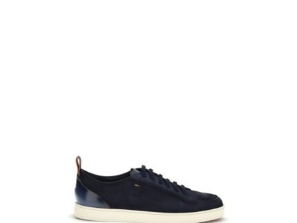 Santoni Blue Calf Leather Bos Taurus Low Top Sneakers