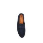 Santoni Blue Calf Leather Bos Taurus Slip-On Loafers - Image 4