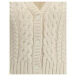 Cardigan Moncler V-neck Bej din Lână și Alpaca - imagine 3