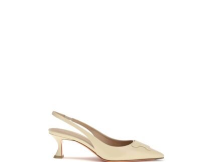 Santoni Beige Calf Leather Bos Taurus Mid Heel Pumps