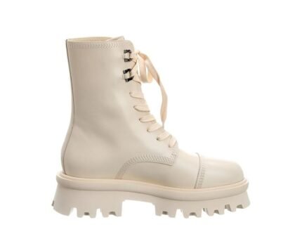 Salvatore Ferragamo White Calfskin Lace-Up Boots