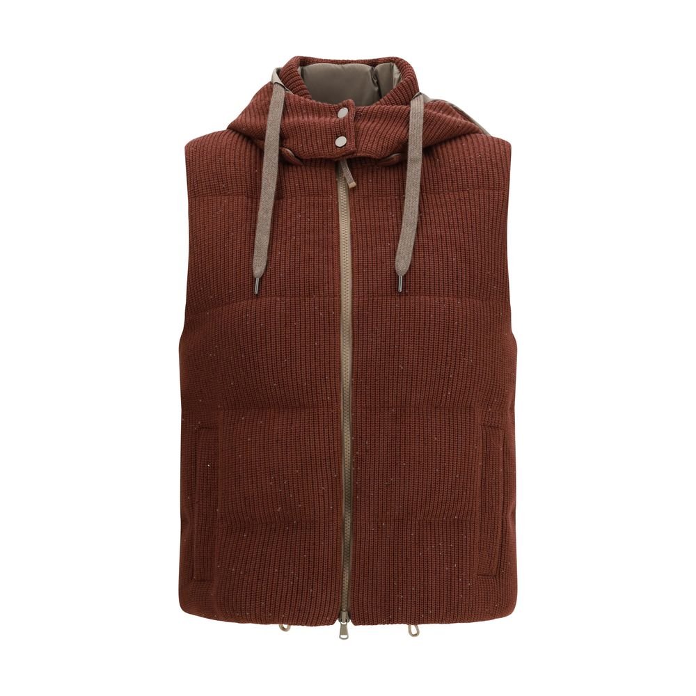 10343431-2.jpeg Brunello Cucinelli Brown Cotton Sleveless Jacket - Image 1