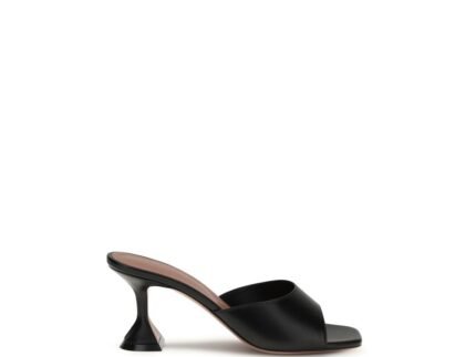 Amina Muaddi Black Calf Leather Bos Taurus Stiletto Heel Sandals