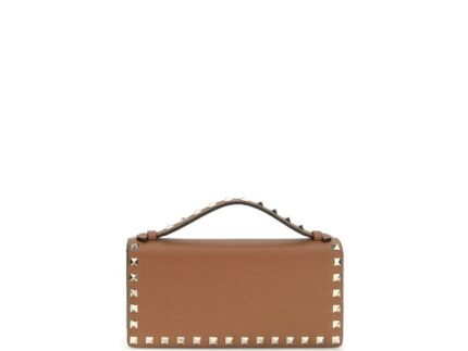 Portofel Valentino Garavani Rockstud chain Marron din Piele
