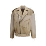 Golden Goose Beige Buffalo Leather Biker Jacket