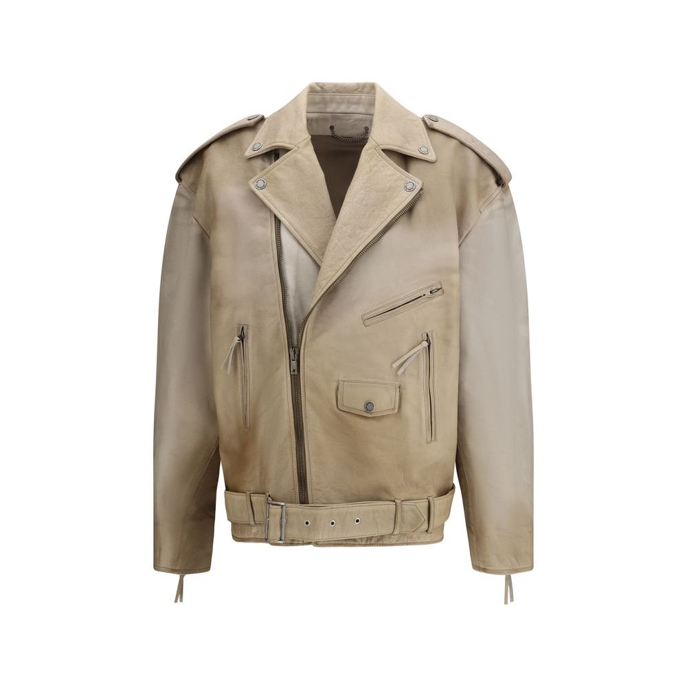 10364451.jpeg Golden Goose Beige Buffalo Leather Biker Jacket - Image 1