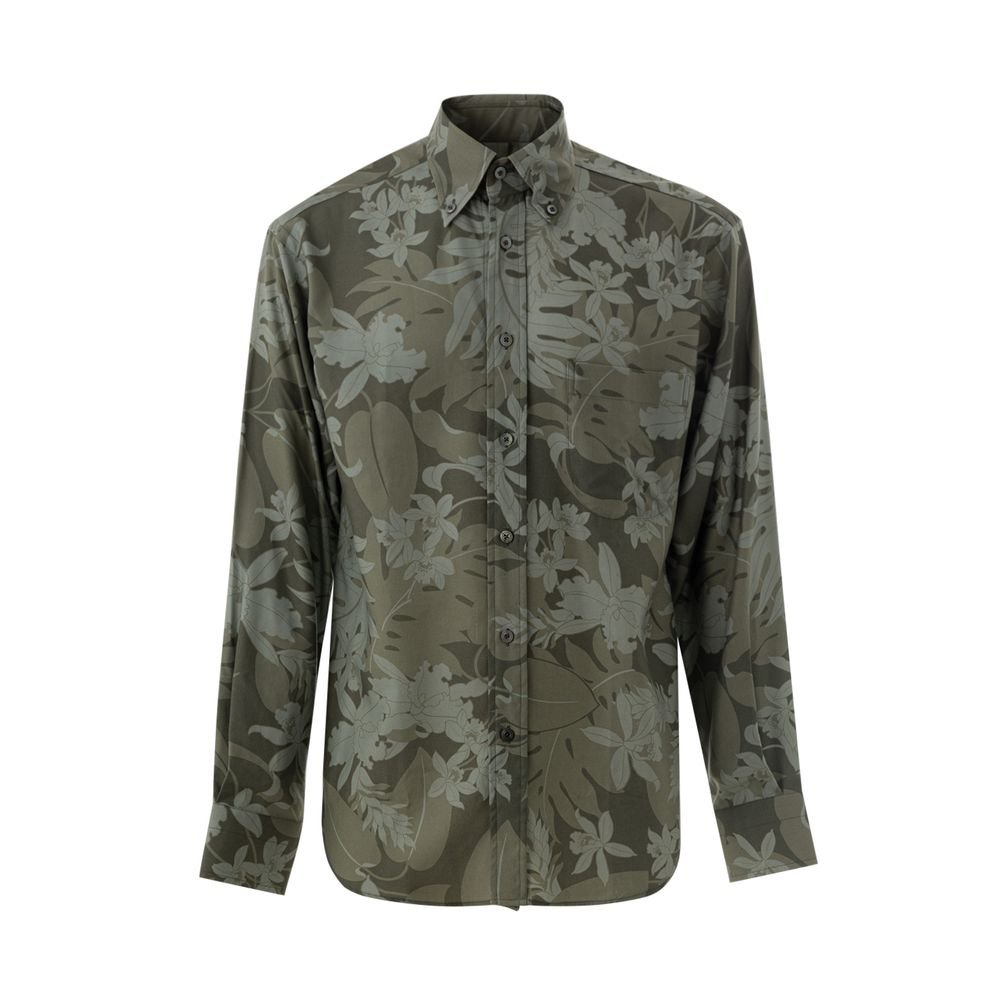 7028730.jpeg Tom Ford Green Lyocell Pattern Shirt - Image 1