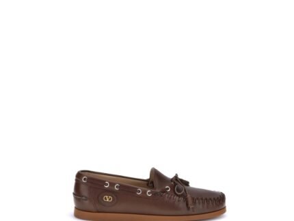 Valentino Garavani Brown Calf Leather Bos Taurus Slip-On Loafers