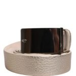 Brunello Cucinelli Metallic Beige Leather Silver Metal Buckle Belt