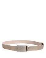 Brunello Cucinelli Metallic Beige Leather Silver Metal Buckle Belt - Image 3