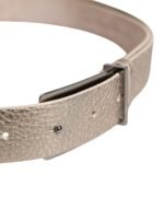 Brunello Cucinelli Metallic Beige Leather Silver Metal Buckle Belt - Image 4